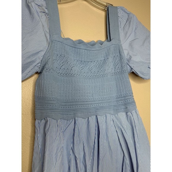 Urban Revivo mini smock dress with full skirt and knitted layer in blue Size 10 - Picture 3 of 10